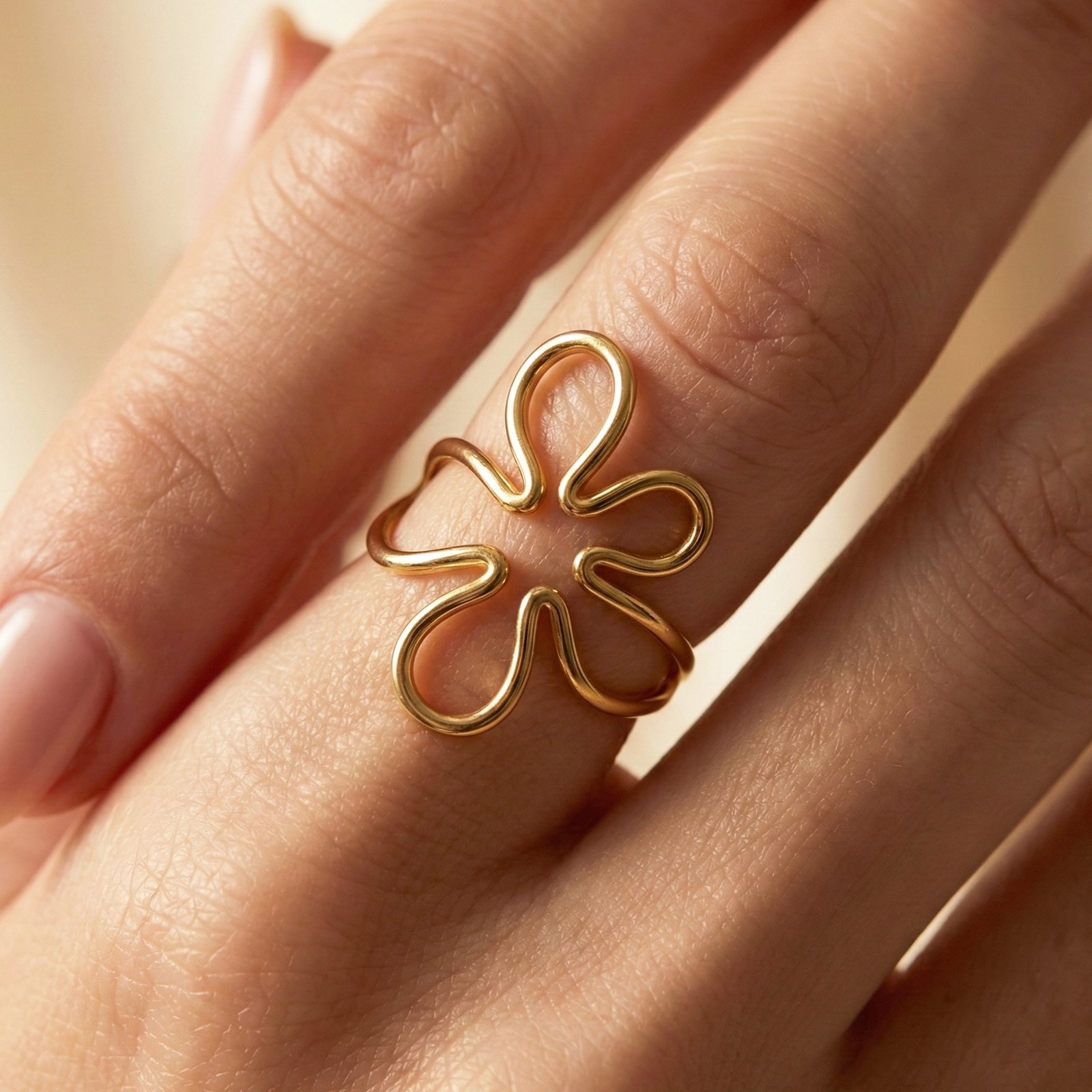 Aurla Bloom Curve Gold Plated Ring – Anti‑Tarnish Luxury Ring for Women