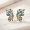 Aurla Azure Flutter Enamel Gold‑Plated Anti‑Tarnish Butterfly Earrings for Women